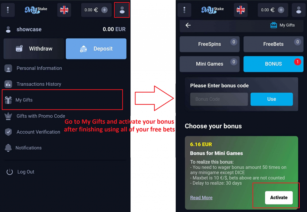 mystake bonus activation