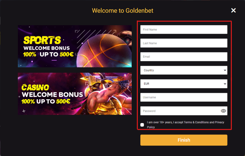 Comment s'inscrire sur GoldenBet