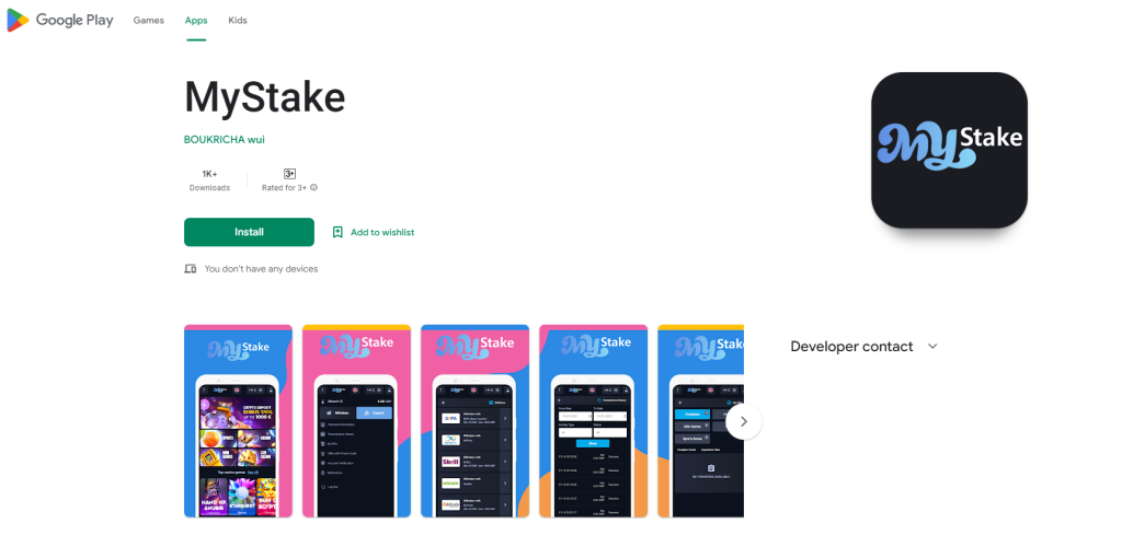 That's the fake Mystake casino app. Beware. Don't download it. Use authentic Mystake website. 