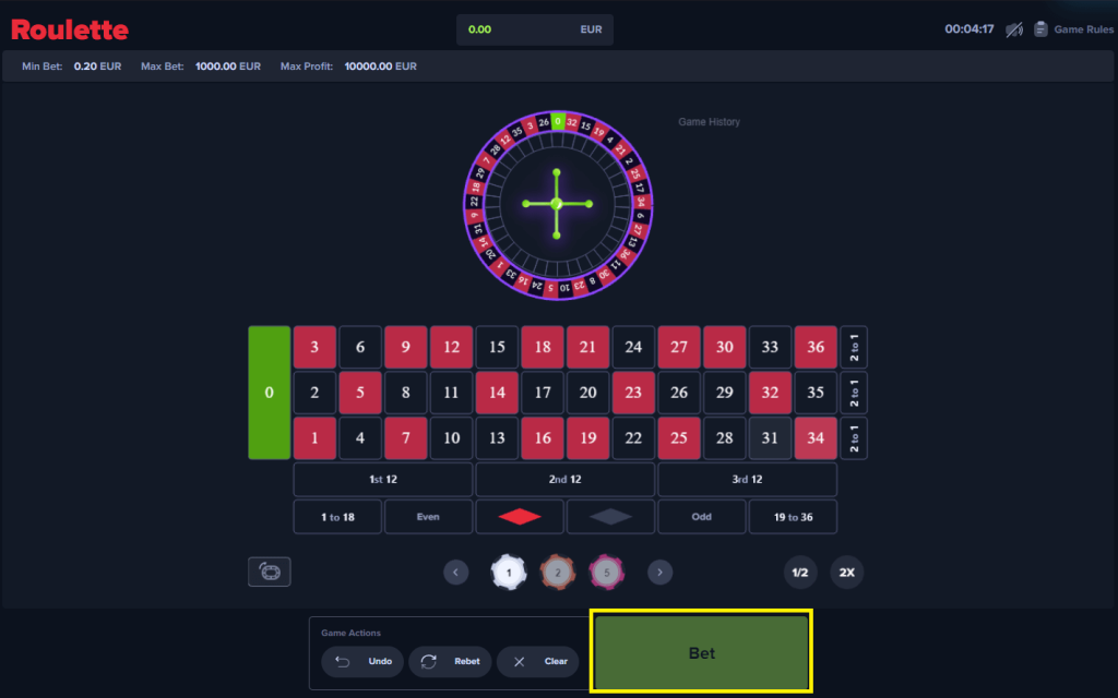  screen showing Mystake Roulette being played on the go with a user-friendly interface.