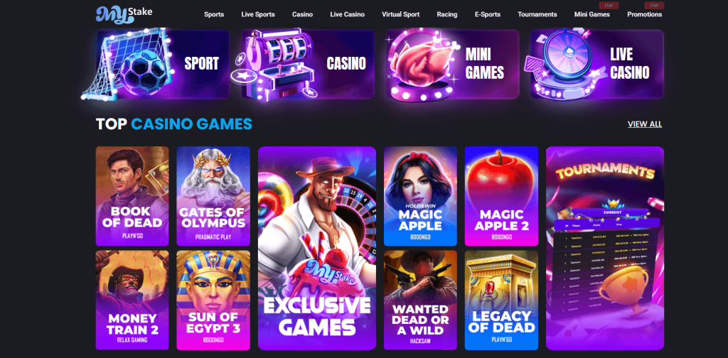 Image displaying various games on Mystake online casino